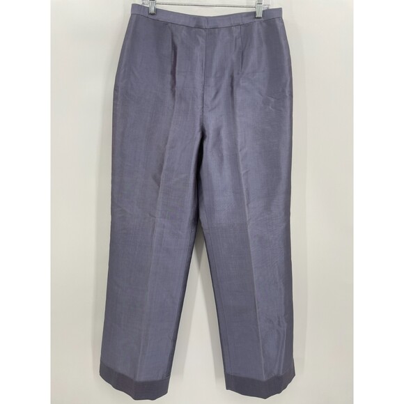 MAX NUGUS High Waist Pleated Wide Leg 100% Silk Metallic Purple Pants Size M